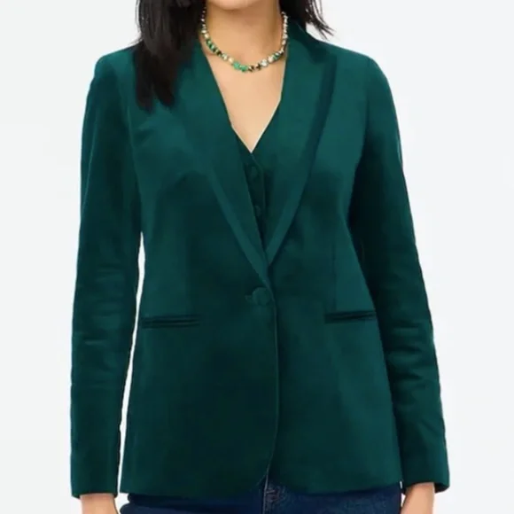J. Crew Factory Women's Green Velvet Blazer - Size 6 - NWOT - Picture 1 of 6